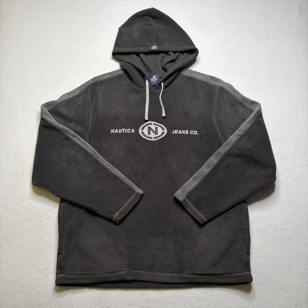 Nautica Hoodie Mens M Charcoal Grey Nautica Jeans‎ Co Vintage Y2K Fleece Logo